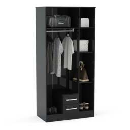 Lynx - 3 Door Combination Mirror Wardrobe - Black - Wooden/Mirror - Happy Beds - thumbnail 3