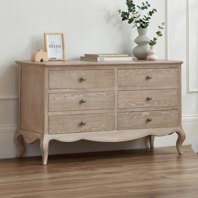 Camille - 6 Drawer Chest of Drawers - Oak - Wooden - Happy Beds - image 1