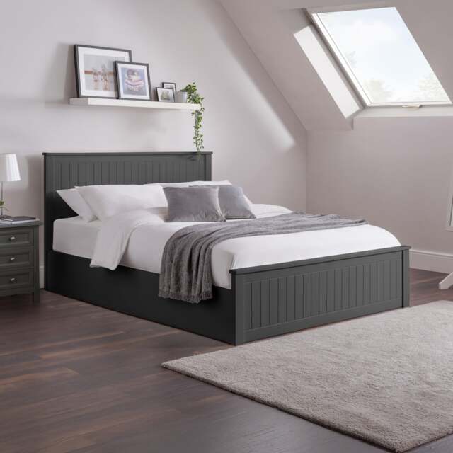 Maine - King Size - Ottoman Storage Bed - Dark Grey - Wooden - 5ft - Happy Beds