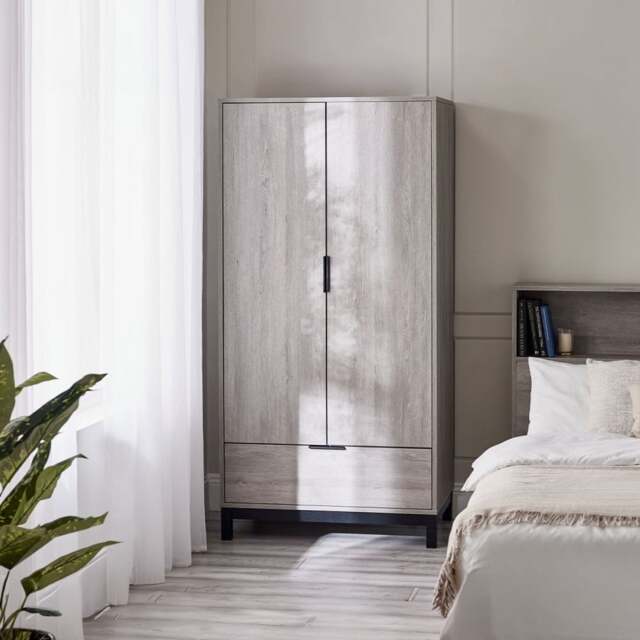 Bali – 2-Door 1-Drawer Combination Wardrobe – Grey Oak – Wooden - Happy Beds - image 1