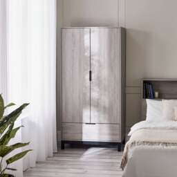 Bali – 2-Door 1-Drawer Combination Wardrobe – Grey Oak – Wooden - Happy Beds - thumbnail 1