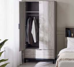 Bali – 2-Door 1-Drawer Combination Wardrobe – Grey Oak – Wooden - Happy Beds - thumbnail 2