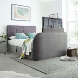 Sherlock - Double - Side-Opening Ottoman Storage Electric TV Bed - Light Grey - Velvet - 4ft6 - Happy Beds