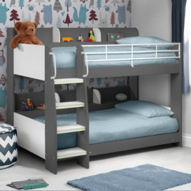 Domino - Single - Kids Grey Bunk Bed with Storage - Wood and Metal - 3ft - Happy Beds