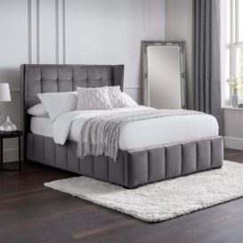 Gatsby - Double - Grey - Velvet - Low Foot-End Bed - 4ft6 - Happy Beds