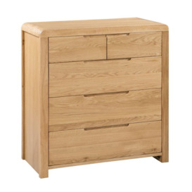 Curve - 3+2 Drawer Chest - Oak - Wooden - Happy Beds