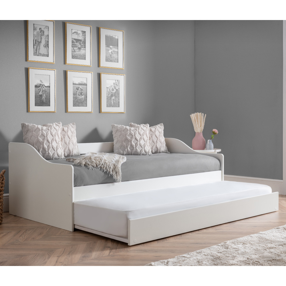 Elba - Single - Day Bed - Guest Bed Trundle - White - Wooden - 3ft - Happy Beds - image 1
