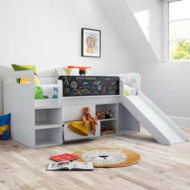 Jake - Single - Kids Mid Sleeper Bed - Storage and Slide - White - Wooden - 3ft - Happy Beds