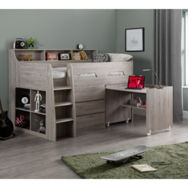 Jupiter - Single - Kids Mid Sleeper Cabin Bed - Grey - Wood - 3ft - Happy Beds