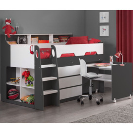 Jupiter - Single - Kids Mid Sleeper Cabin Bed - Grey and White - Wood - 3ft - Happy Beds