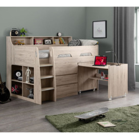 Jupiter - Single - Kids Mid Sleeper Cabin Bed - Oak - Wood - 3ft - Happy Beds