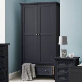 Maine - 2 Door Combination Wardrobe - Dark Grey - Wooden - Happy Beds