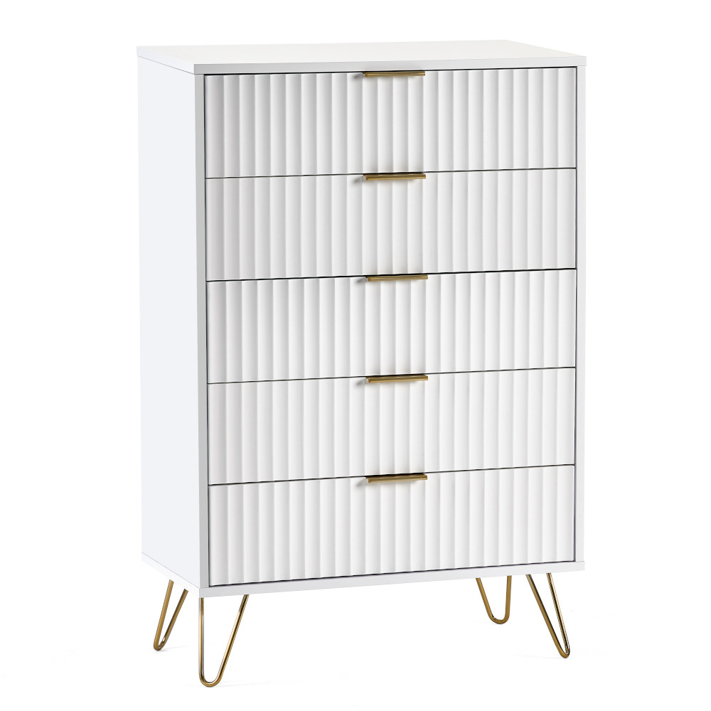 Murano - 5 Drawer Chest - White - Wooden - Happy Beds