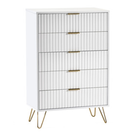 Murano - 5 Drawer Chest - White - Wooden - Happy Beds