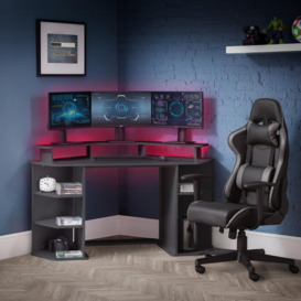 Orbit - Corner Gaming Desk - Grey - Wooden - Happy Beds