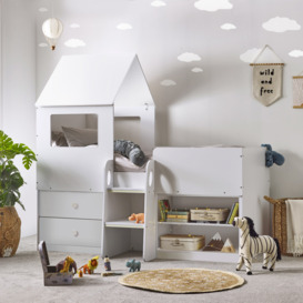 Orpheus - Single - House-Themed Midsleeper with Drawers and Shelving - White - Wooden - 3ft - Happy Beds
