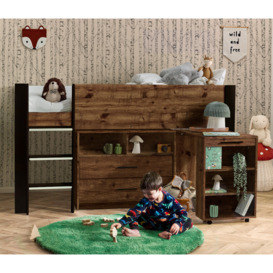 Otis - Single - Midsleeper with Drawers and Pull-Out Desk - Rustic and Black - Wooden - 3ft - Happy Beds