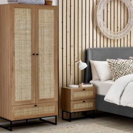 Padstow - Combination Wardrobe - Oak - Wooden/Rattan - Happy Beds