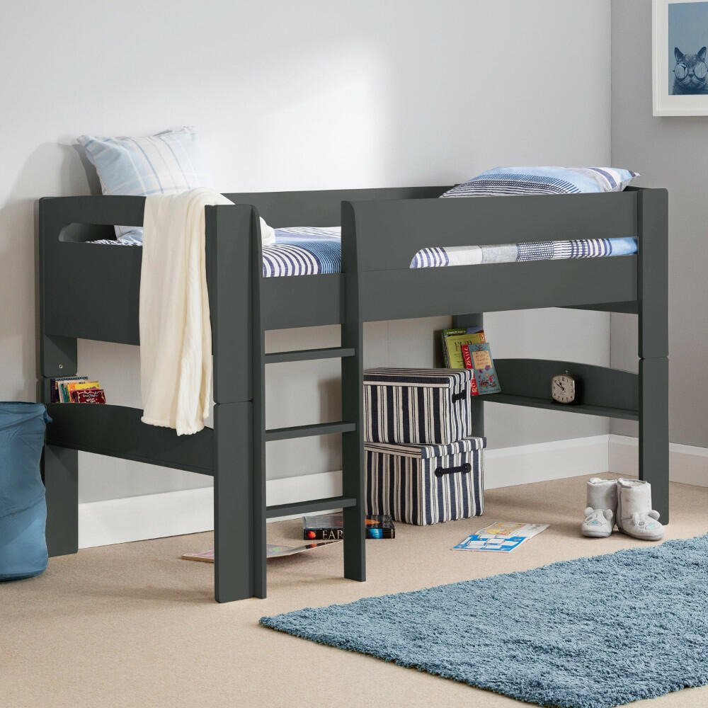 Pluto - Single - Kids Mid Sleeper Bed - Dark Grey - Wooden - 3ft - Happy Beds - image 1