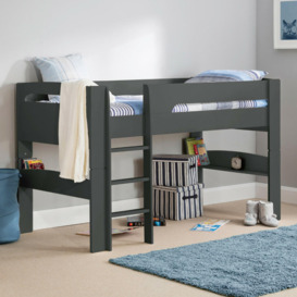 Pluto - Single - Kids Mid Sleeper Bed - Dark Grey - Wooden - 3ft - Happy Beds