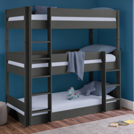 Trio - Single - Kids Triple Sleeper Bunk Bed - Dark Grey - 3ft - Happy Beds