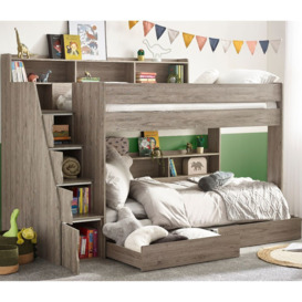Tuscan - Single - Staircase Bunk Bed - Grey Oak - Wooden - 3ft - Happy Beds