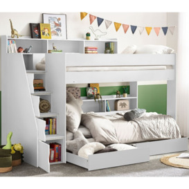 Tuscan - Single - Staircase Bunk Bed - White - Wooden - 3ft - Happy Beds