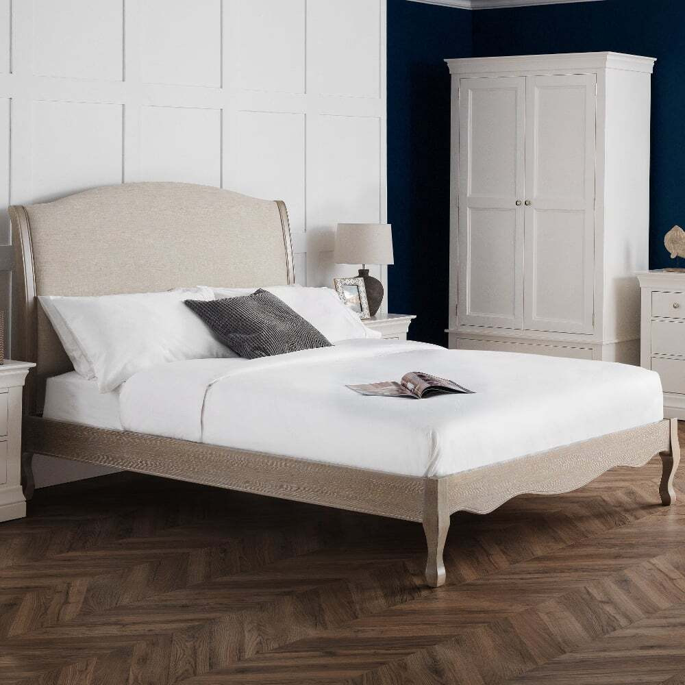 Camille - King Size - Oatmeal Cream - Fabric and Wood - 5ft - Happy Beds