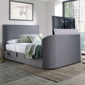 Griffin - Double - Side-Opening Ottoman Storage Media Electric TV Bed - Light Grey - Velvet - 4ft6 - Happy Beds