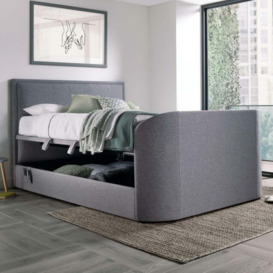 Griffin - Double - Side-Opening Ottoman Storage Media Electric TV Bed - Light Grey - Velvet - 4ft6 - Happy Beds