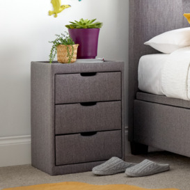 Milton - 3-Drawer Bedside Table - Grey - Fabric - Happy Beds