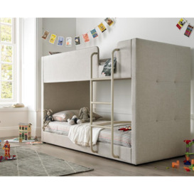 Saturn - Single - Kids Bunk Bed - Neutral Oatmeal - Fabric - 3ft - Happy Beds