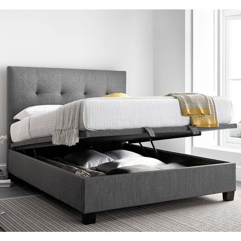 Ottoman Lift Up Storage Bed - 4ft6 - Double - Grey - Fabric - Yorkie