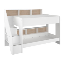 Bibliobed - Single - Kids Staircase Bunk Bed - Storage - White - Oak - Wooden - 3ft - Happy Beds - thumbnail 2