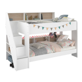 Bibliobed - Single - Kids Staircase Bunk Bed - Storage - White - Oak - Wooden - 3ft - Happy Beds - thumbnail 3