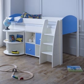 Eli - White and Blue Kids Mid Sleeper Bed - Desk and Shelving Unit - Wooden - 3ft - Happy Beds - thumbnail 1
