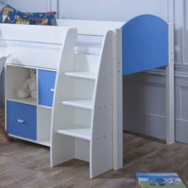 Eli - White and Blue Kids Mid Sleeper Bed - Desk and Shelving Unit - Wooden - 3ft - Happy Beds - thumbnail 3