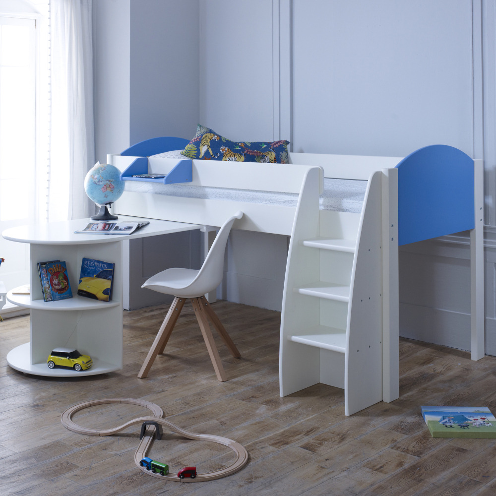 Eli - White and Blue Kids Mid Sleeper - Desk - Wooden - 3ft - Happy Beds - image 1