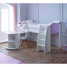 Eli - White and Lilac Kids Mid Sleeper Bed - Desk - Wooden - 3ft - Happy Beds