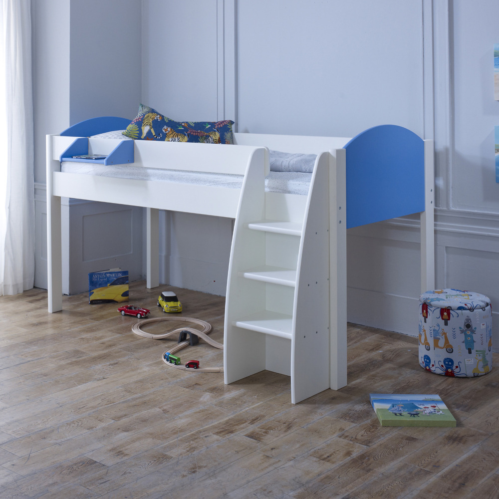 Eli - White and Blue Kids Mid Sleeper Bed - Wooden - 3ft - Happy Beds - image 1