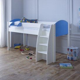 Eli - White and Blue Kids Mid Sleeper Bed - Wooden - 3ft - Happy Beds - thumbnail 1