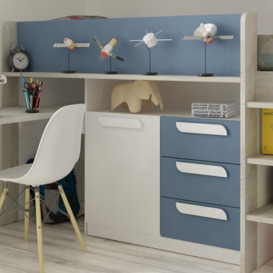 Girona - Kids Mid Sleeper Bed - Blue and Oak - Wood - Single -3ft - Happy Beds - thumbnail 3