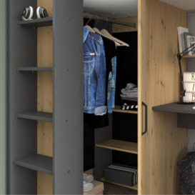 Grayson - Single - Kids High Sleeper Bed - Storage - Desk and Wardrobe - Grey and Oak - Wooden - 3ft - Happy Beds - thumbnail 3