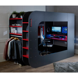 Pod Bed - Grey and Red - High Sleeper - Gaming Bed - Happy Beds