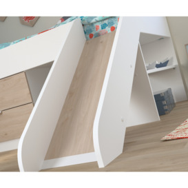 Tobo - Single - Kids Mid Sleeper Bed - Slide - White and Oak - Wood - 3ft - Happy Beds - thumbnail 2