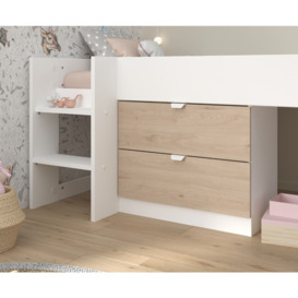 Tobo - Single - Kids Mid Sleeper Bed - Slide - White and Oak - Wood - 3ft - Happy Beds - thumbnail 3