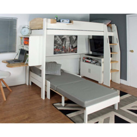 Urban - European Single - High Sleeper with Folding Desk, Combi Chest and Chair Bed - Birch - Wooden - 3ft - Happy Beds