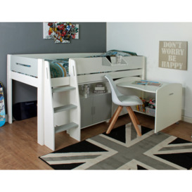 Urban - European Single - Mid Sleeper with Pull-Out Desk and Combi Chest - Grey - Wooden - 3ft - Happy Beds