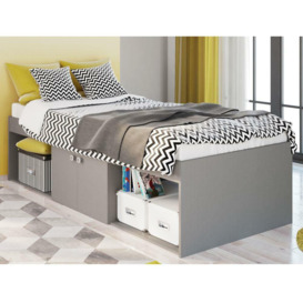 Arctic - Single - Kids Low Sleeper Storage Bed - Grey - Wood - 3ft - Happy Beds
