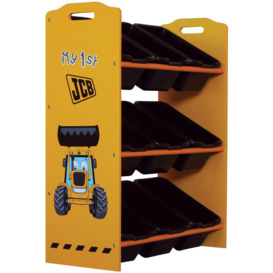 JCB - Children's Digger 9 Bin Storage Unit - Yellow/Black - Wooden - Happy Beds